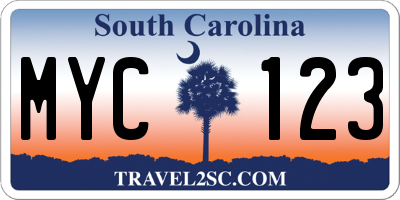 SC license plate MYC123