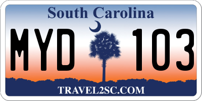 SC license plate MYD103