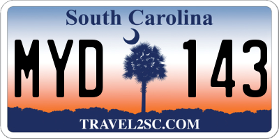 SC license plate MYD143