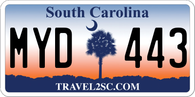 SC license plate MYD443