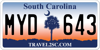 SC license plate MYD643