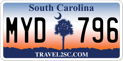 SC license plate MYD796