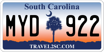 SC license plate MYD922