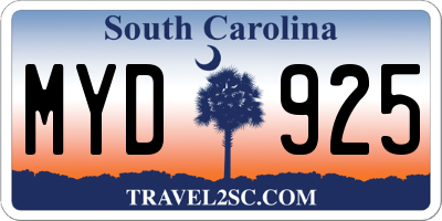 SC license plate MYD925
