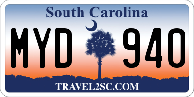 SC license plate MYD940