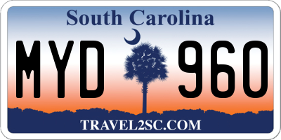 SC license plate MYD960