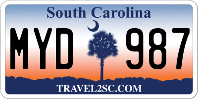 SC license plate MYD987