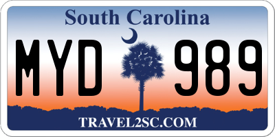 SC license plate MYD989