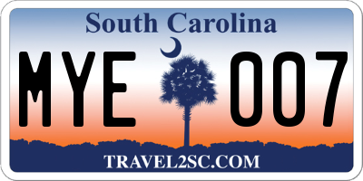 SC license plate MYE007