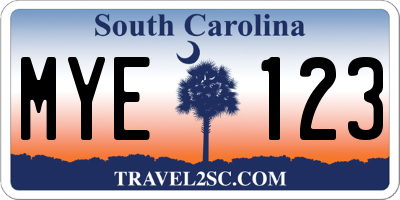 SC license plate MYE123