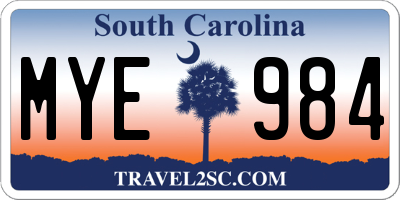 SC license plate MYE984