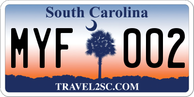 SC license plate MYF002