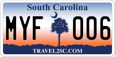 SC license plate MYF006