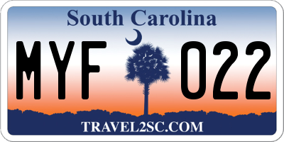 SC license plate MYF022