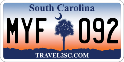 SC license plate MYF092
