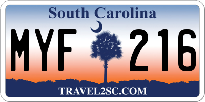 SC license plate MYF216