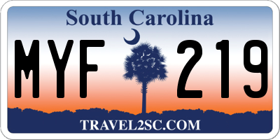 SC license plate MYF219