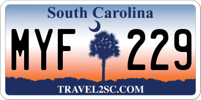 SC license plate MYF229