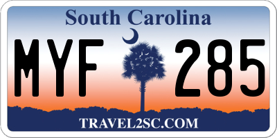 SC license plate MYF285