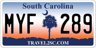 SC license plate MYF289