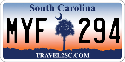 SC license plate MYF294