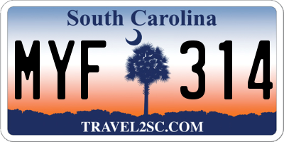 SC license plate MYF314