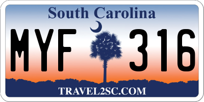 SC license plate MYF316