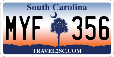 SC license plate MYF356