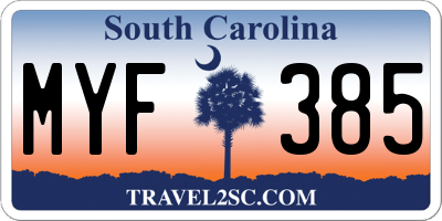 SC license plate MYF385