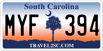 SC license plate MYF394
