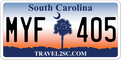 SC license plate MYF405