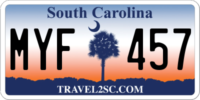 SC license plate MYF457