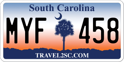 SC license plate MYF458