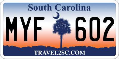 SC license plate MYF602