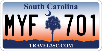 SC license plate MYF701
