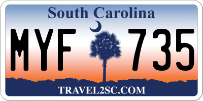 SC license plate MYF735
