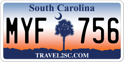 SC license plate MYF756