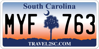 SC license plate MYF763