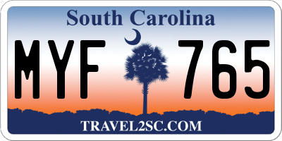 SC license plate MYF765
