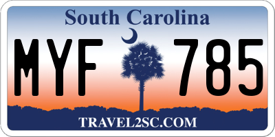 SC license plate MYF785