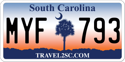 SC license plate MYF793
