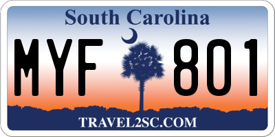 SC license plate MYF801
