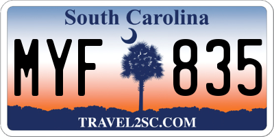 SC license plate MYF835