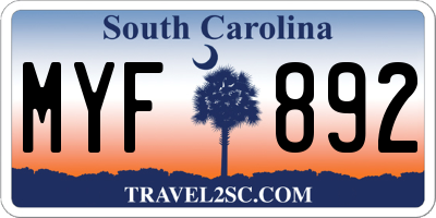 SC license plate MYF892