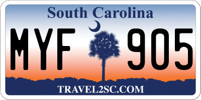 SC license plate MYF905