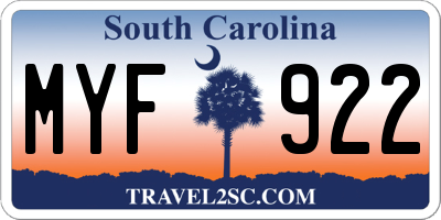 SC license plate MYF922