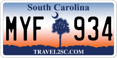 SC license plate MYF934