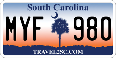 SC license plate MYF980
