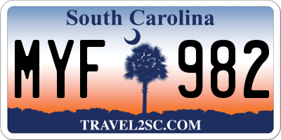 SC license plate MYF982