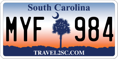 SC license plate MYF984